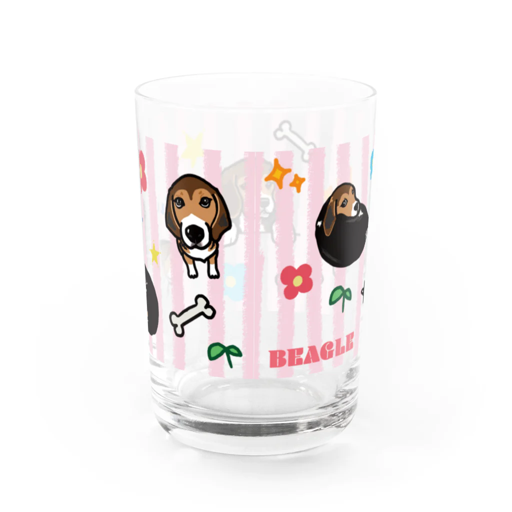 イラストカフェ（ビーグル）のビーグル★ストライプ（ピンク） Water Glass :back