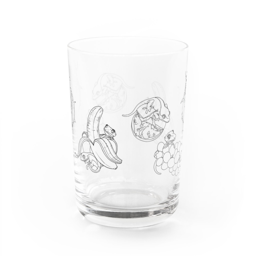 檸檬飴のクレステッドゲッコー×フルーツ盛り合わせ(モノクロ) Water Glass :back