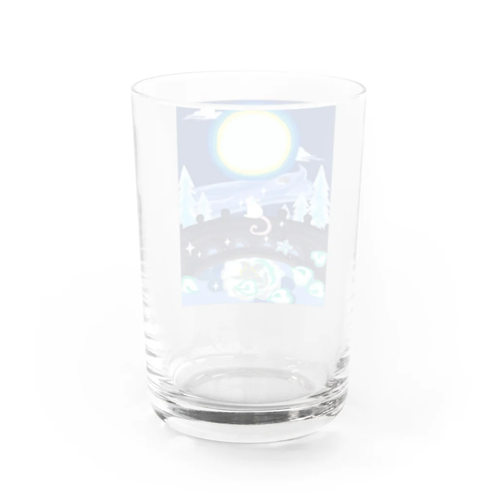 よもぎのショップの満月とねずみと花 Water Glass :back