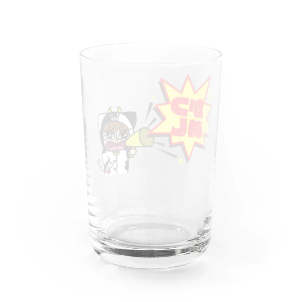 かつめディアショップのかつめしと叫ぶうしくん Water Glass :back