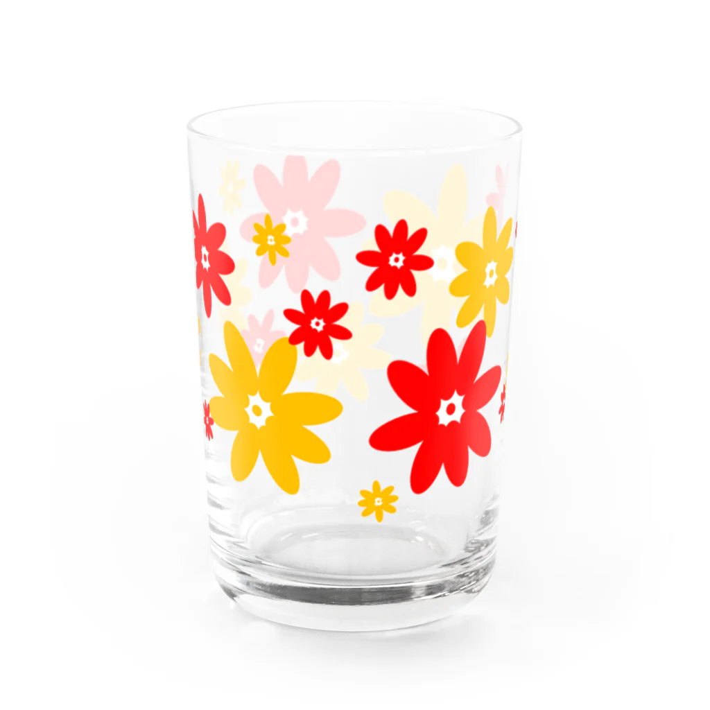 (^ω^)∩　　よ⊃のレトロな花柄　赤+黄 Water Glass :back