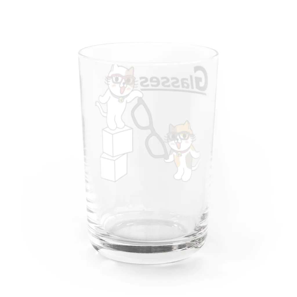 楽猫楽描しげ屋のメガネにゃんこ Water Glass :back