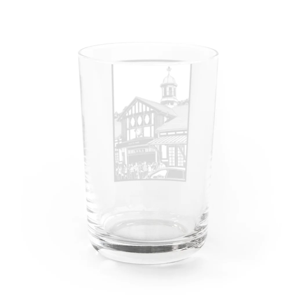 気ままに創作　よろず堂のありがとう原宿駅（切り絵風・枠付） Water Glass :back