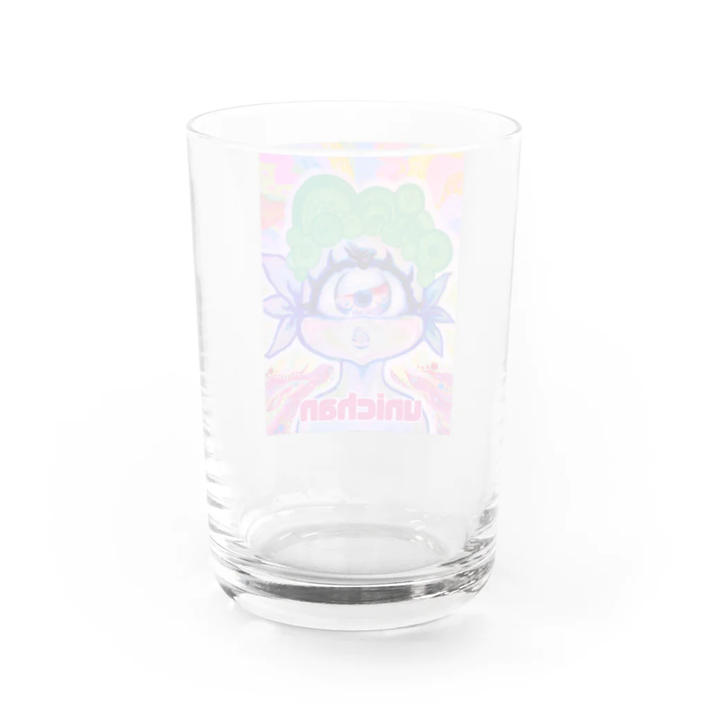 せんのさくら　しゅーせんかんのuniちゃん「天命回転図」クリアグラス Water Glass :back