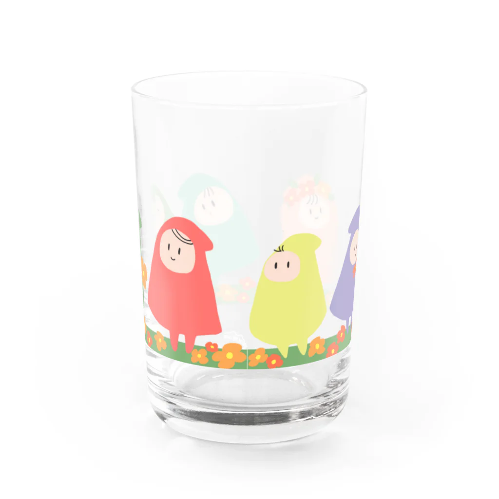 しばの夢工房イラストグッズ店の春を楽しむ幸せの小人さんたち Water Glass :back