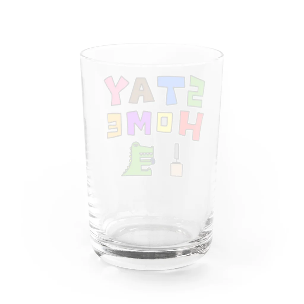 麦畑のステイホーム(ゲームをしてるワニ)カラー Water Glass :back