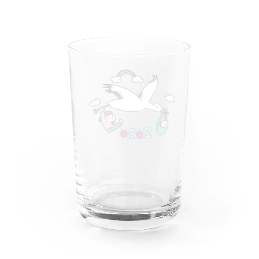 nakashinのこどもまんがベビー生誕記念（コウノトリ） Water Glass :back