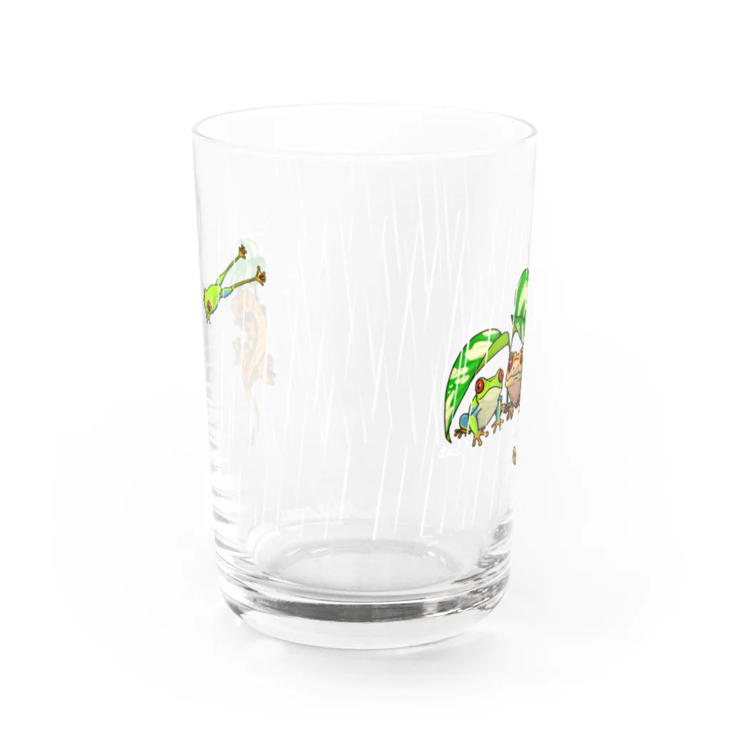 檸檬飴の雨の日のアカメアマガエルとクレステッドゲッコー(ピンストライプ) Water Glass :back