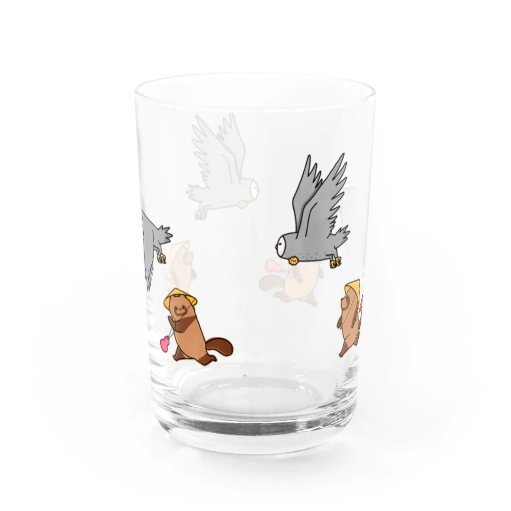 イケガメ シノの走るたぬき＆ふくろう Water Glass :back