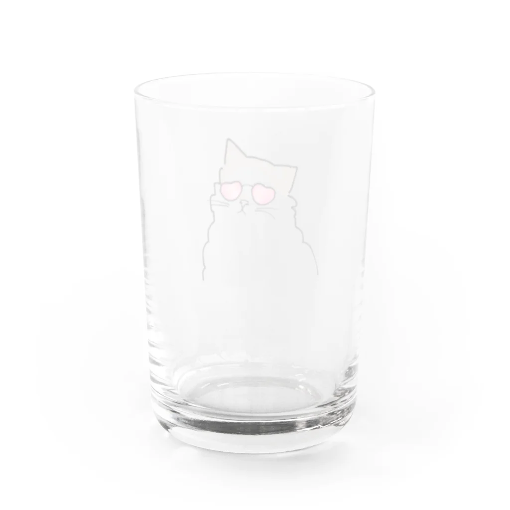 もふもふにゃんずのハートサングラスレイくん Water Glass :back