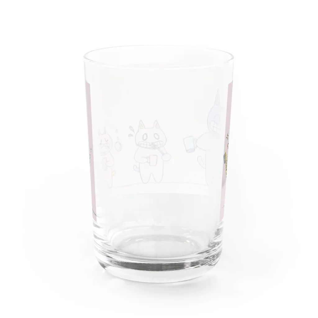 山眠るの歯磨き猫親子 Water Glass :back