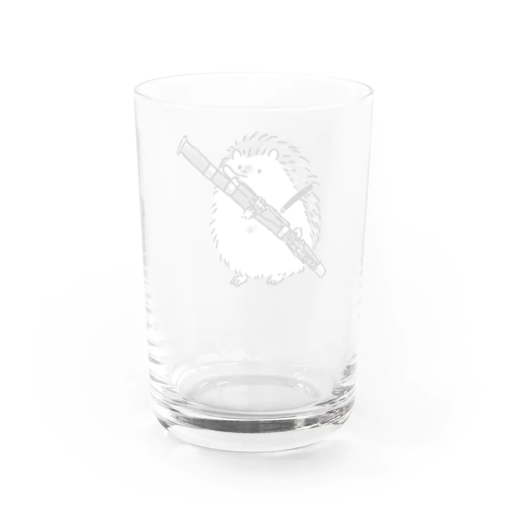 ハリネズミと楽器のファゴットとハリネズミ　モノクロ Water Glass :back