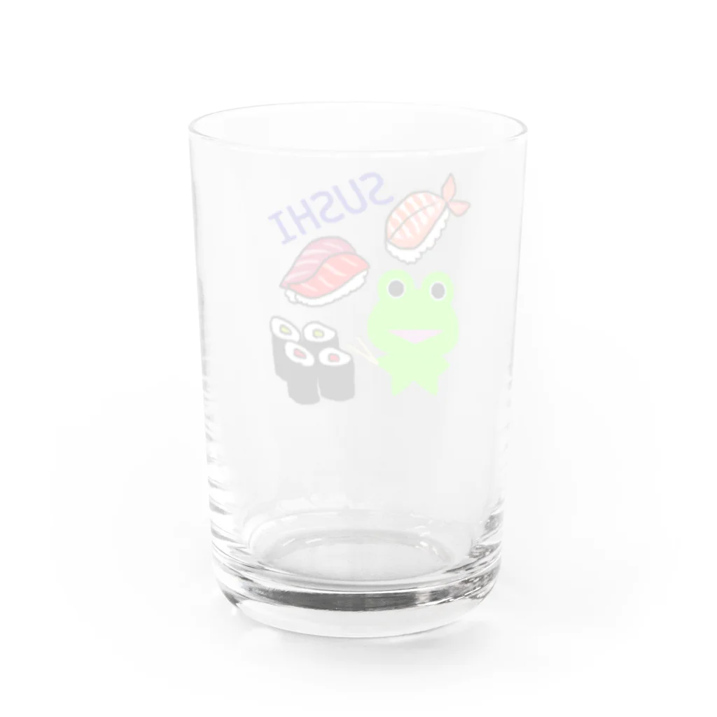 みらケロのお寿司を楽しむカエルくん Water Glass :back