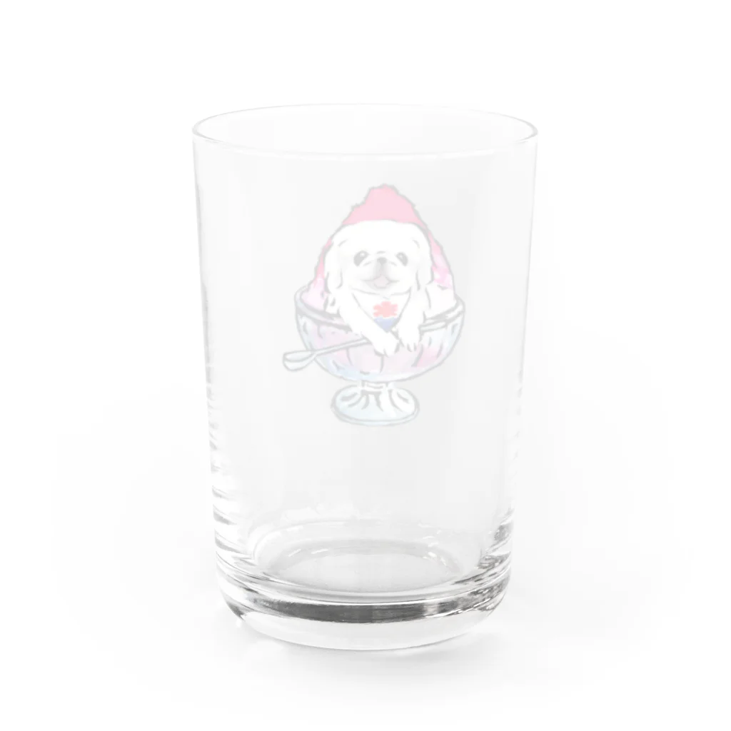 犬グッズの店しえるぶるーのかき氷ワンちゃん　氷イチゴ　ペキニーズ　ホワイト Water Glass :back