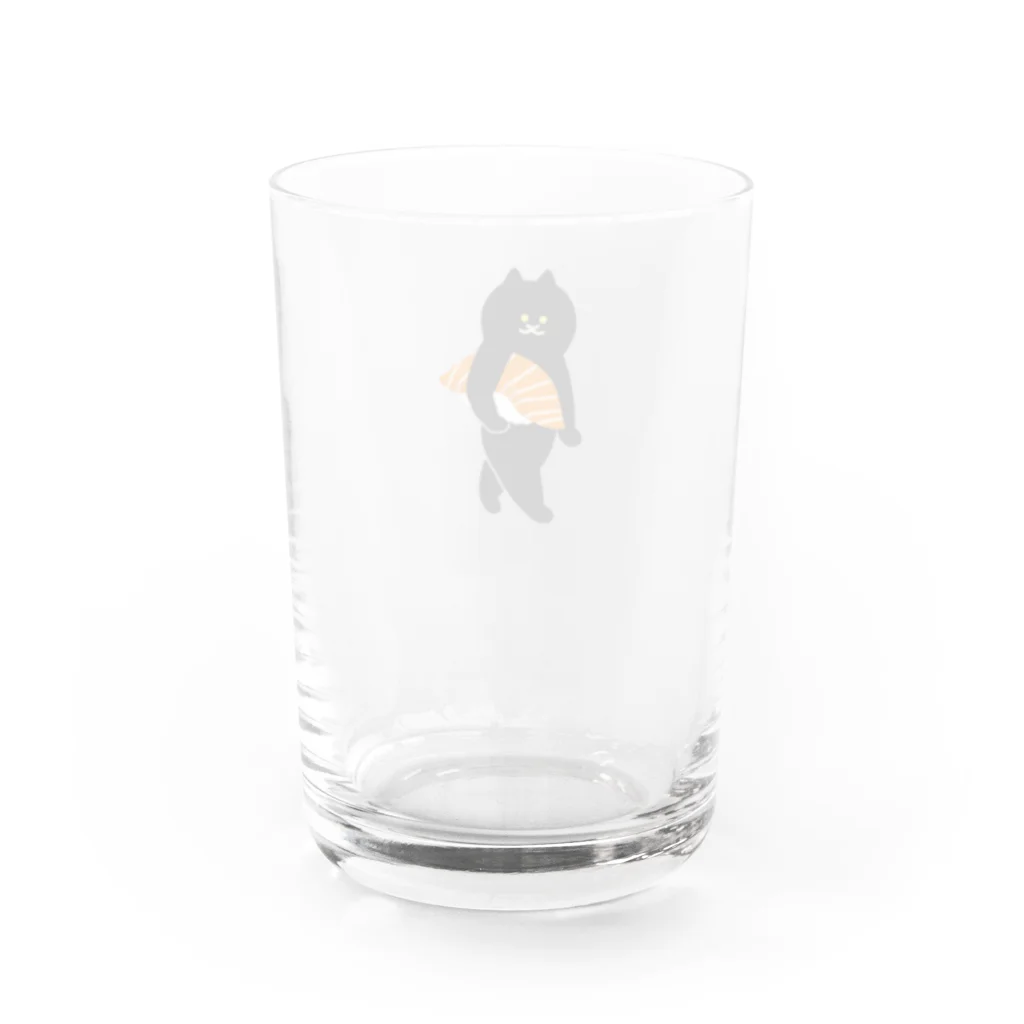 SUIMINグッズのお店のサーモンの握り寿司をかっこよく運ぶねこ Water Glass :back