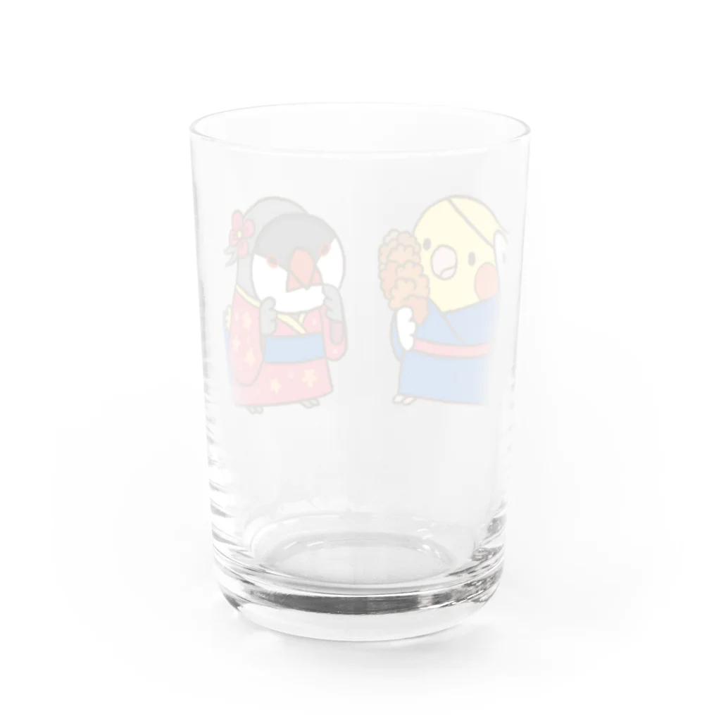 ほほらら工房 SUZURI支店のオカメカップルの縁日デート Water Glass :back