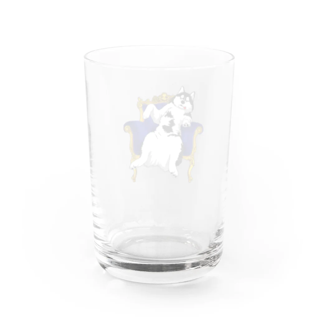 朔のボウルの青ソファーに座るハスキー Water Glass :back