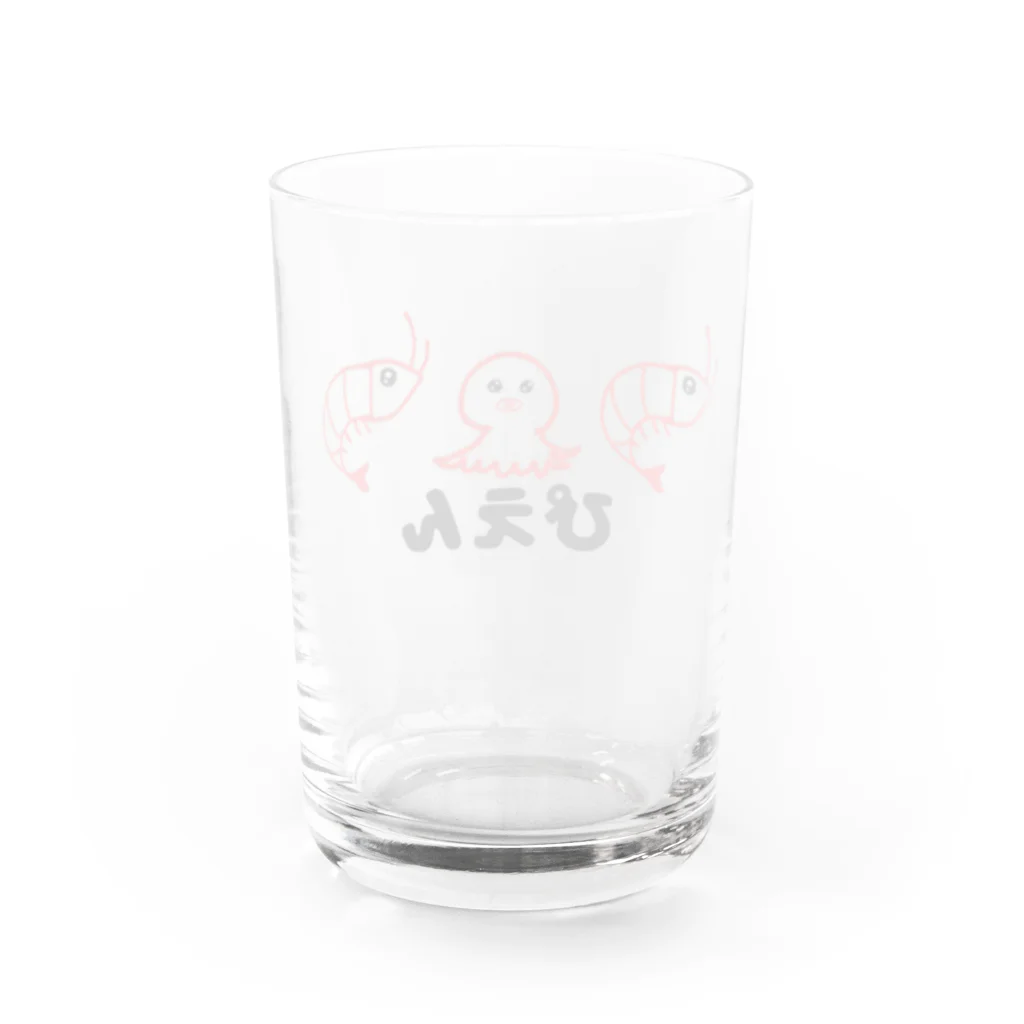 小エビちゃんデザインの小エビちゃんとたこちゃんのぴえん Water Glass :back