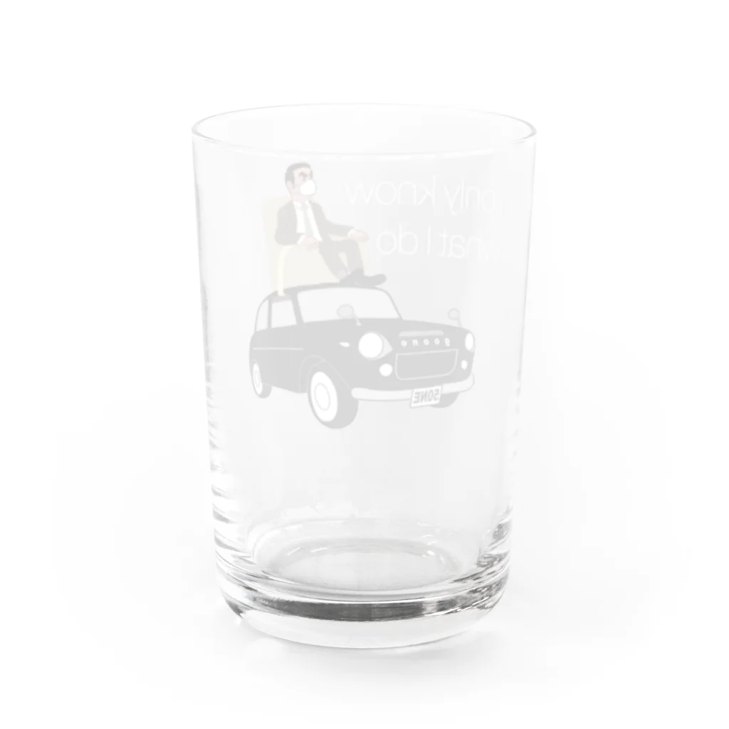 キッズモード某のレトロカーと太マユ社長(濃色用)(忘れさ去られたネタシリーズ) Water Glass :back