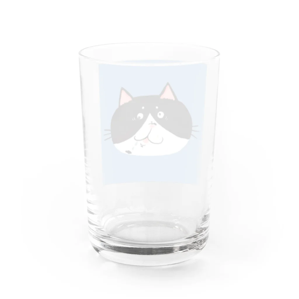 あおた｜猫好きイラストレーターのお茶目ブサカワフェイスの白黒ハチワレ猫 Water Glass :back