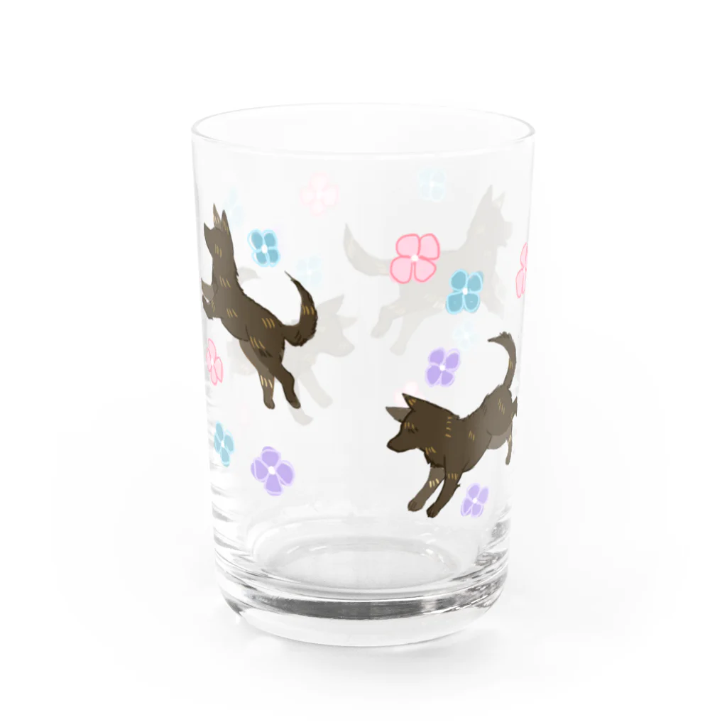 くろげちゃまじりの紫陽花と甲斐犬 Water Glass :back