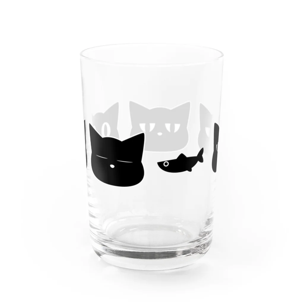 思う屋の黒猫4匹と魚 Water Glass :back