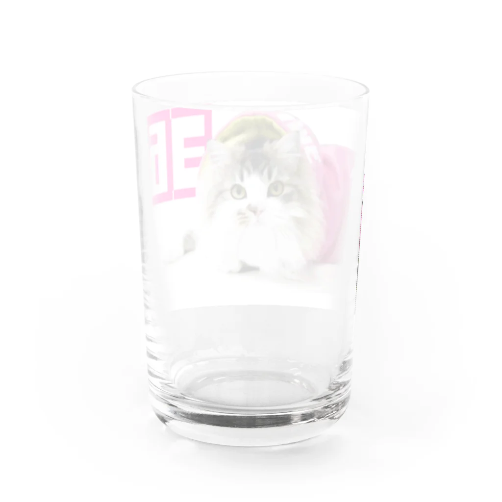 ラガマフィンの36さんの丸ドットモザイクピンクパーカー36CAT Water Glass :back