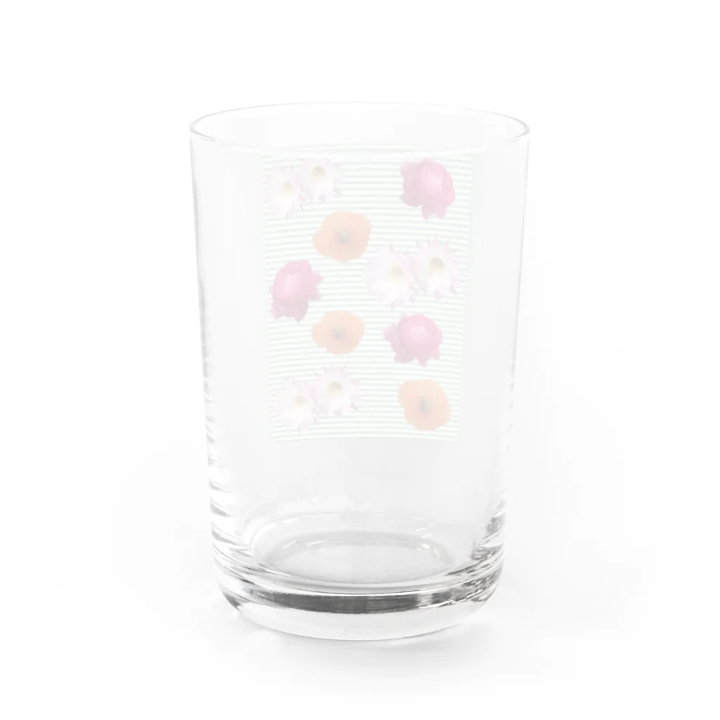 AKの花柄　×  ボーダー　グリーン Water Glass :back