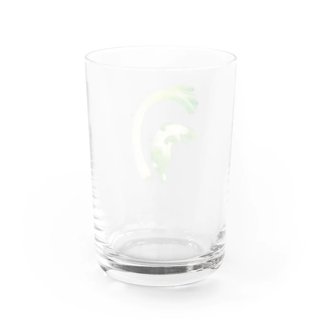 ミウラエツコの曲がりネギとくねり猫 Water Glass :back