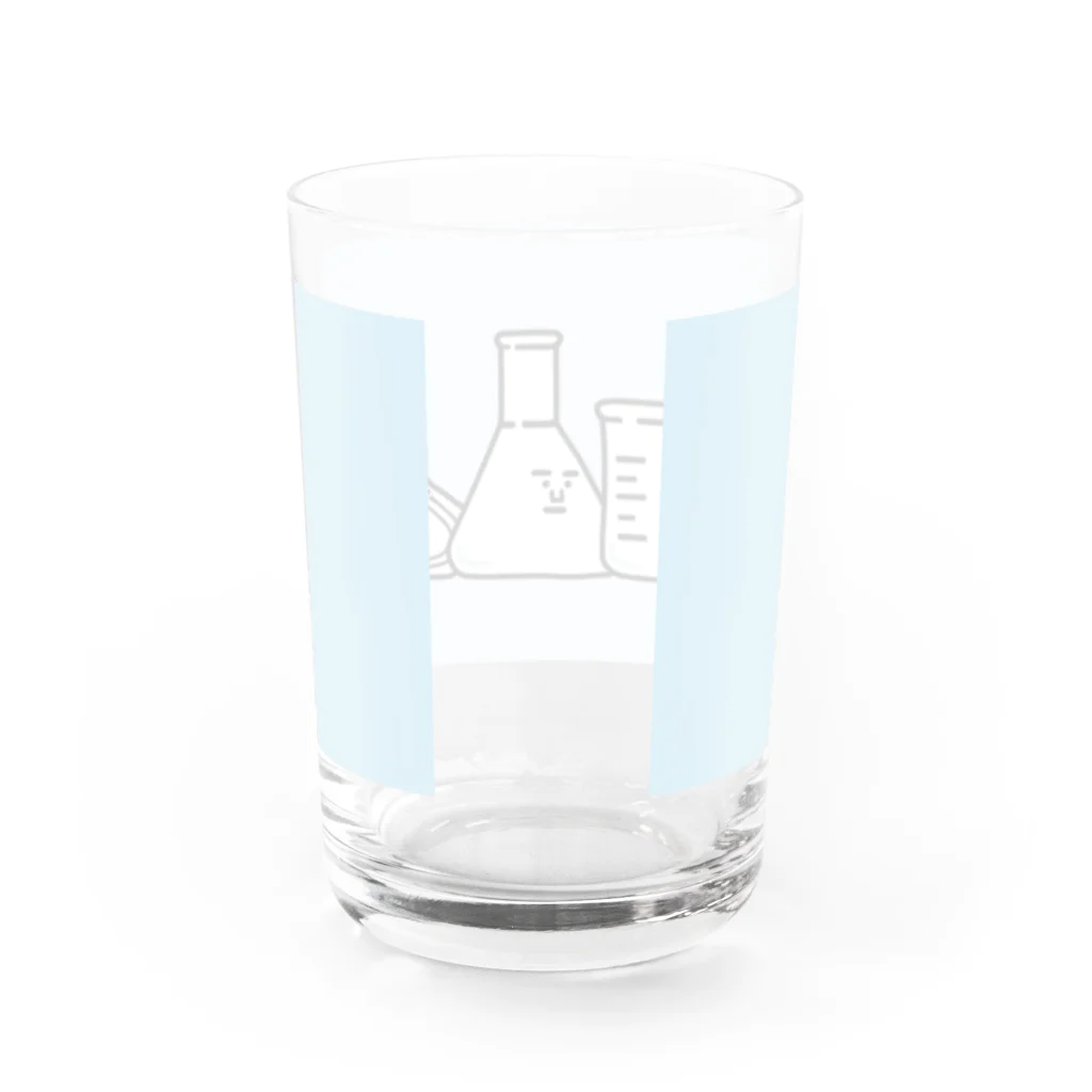 うえたに夫婦のビーカーくんロゴ水色背景 Water Glass :back