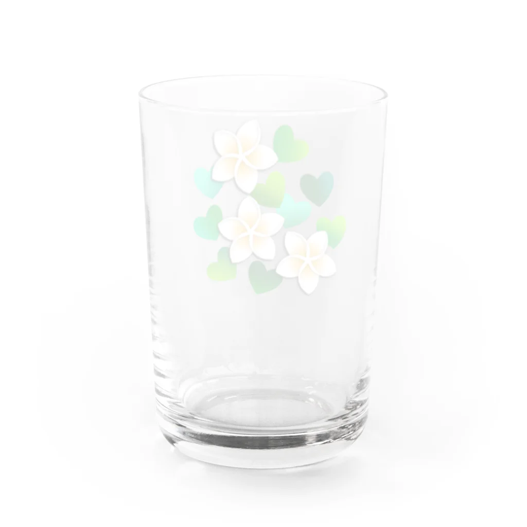 あきじあまみぃのプルメリアと緑のハート Water Glass :back