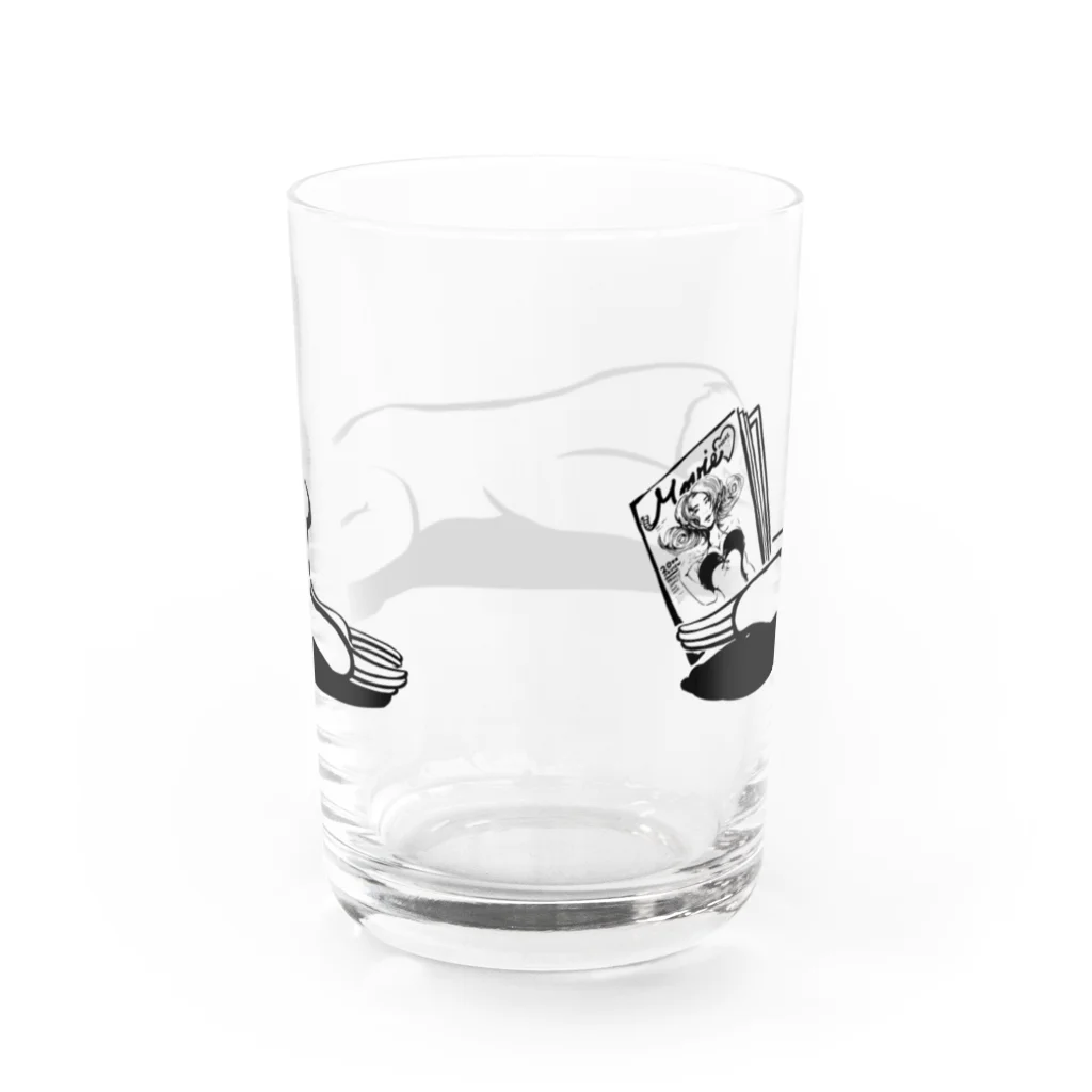 Poooompadoooourの本と、なまけもの(モノクロ) Water Glass :back