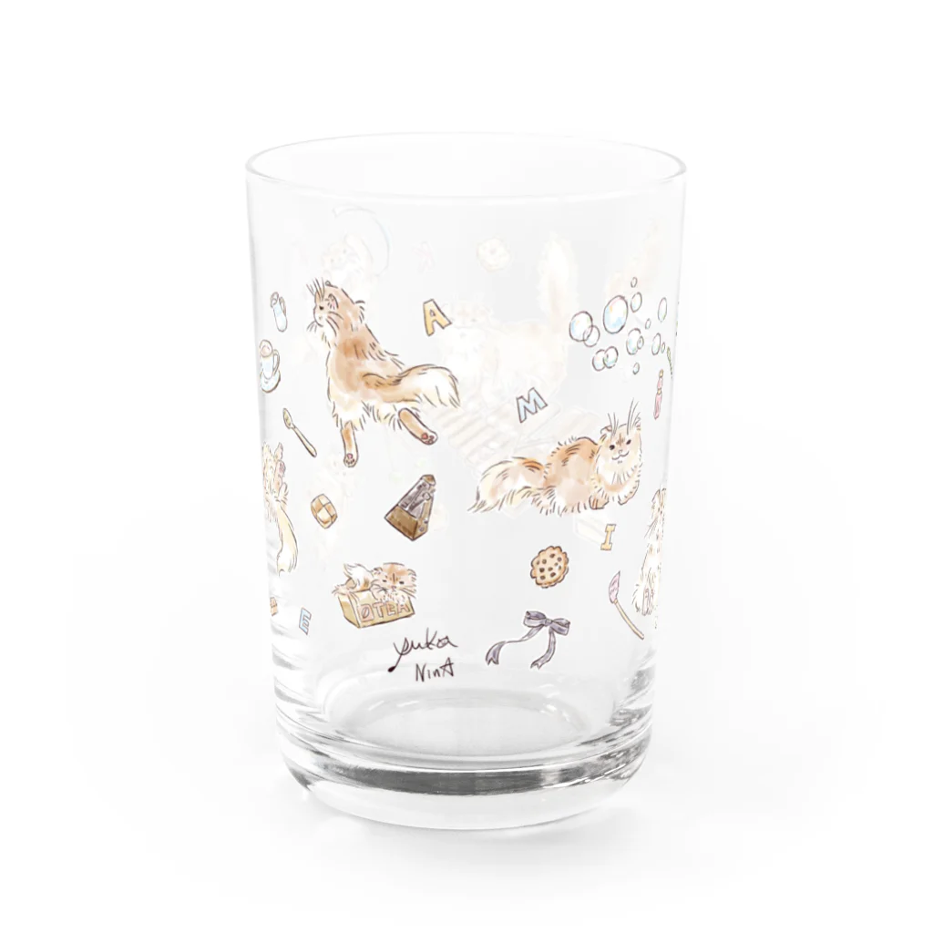 これはヤギのグッズショップのネコのミルクティーちゃん（グラス） Water Glass :back