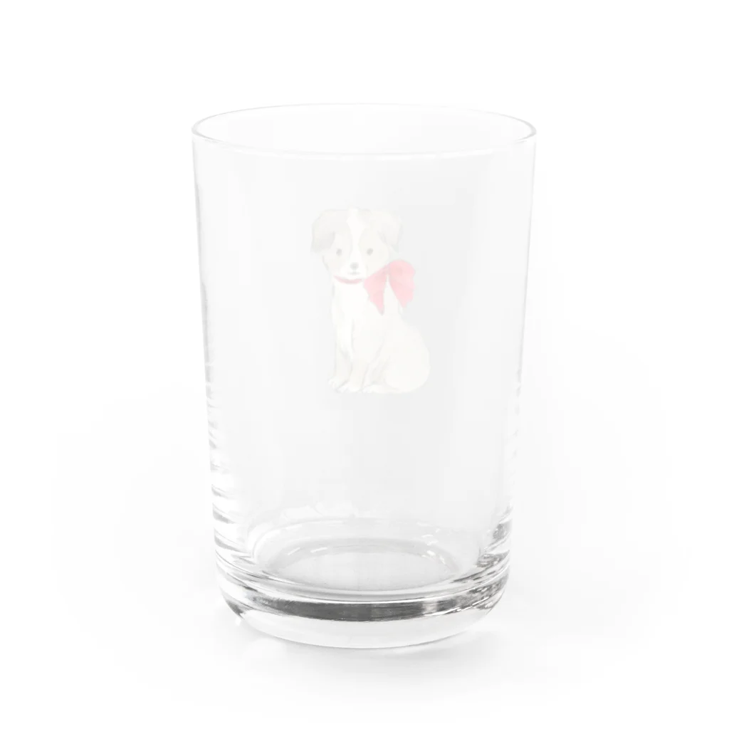 小さな星の庭の赤いリボンの犬 Water Glass :back