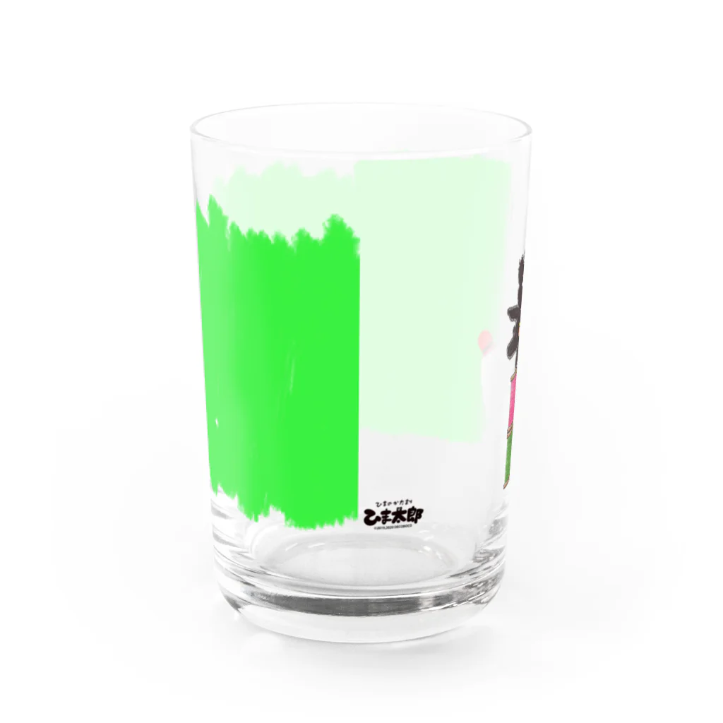 凸凹ショップのひまのかたまり ひま太郎グラス「きょうはぬりぬりしましゅ」グリーン グラス反対面