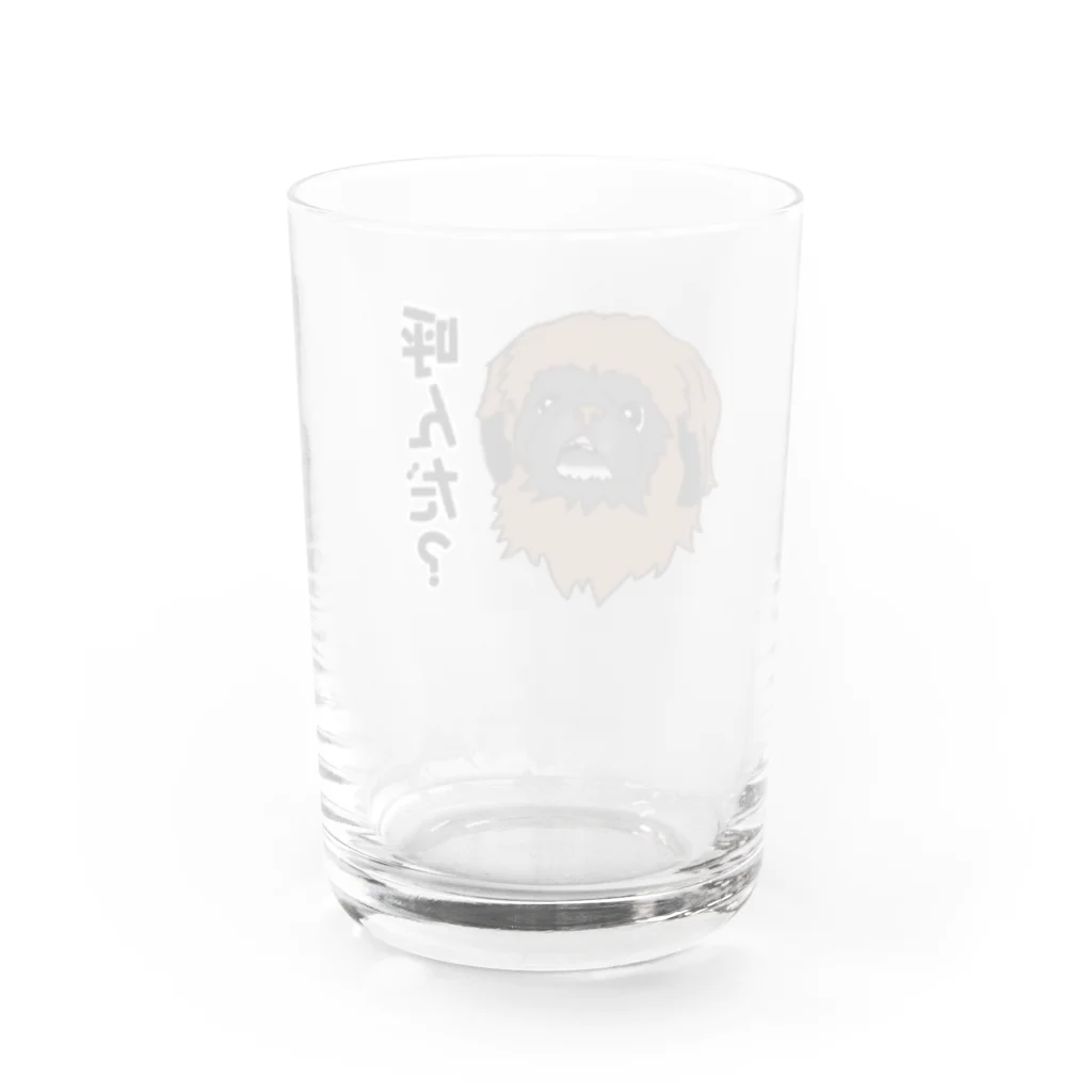 ペキニーズ好きによるペキニーズグッズ屋さんのブラックマスクのペキニーズ Water Glass :back