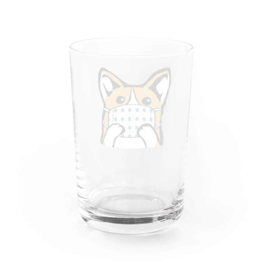 犬グッズの店しえるぶるーの手作りマスクをつけたコーギー Water Glass :back