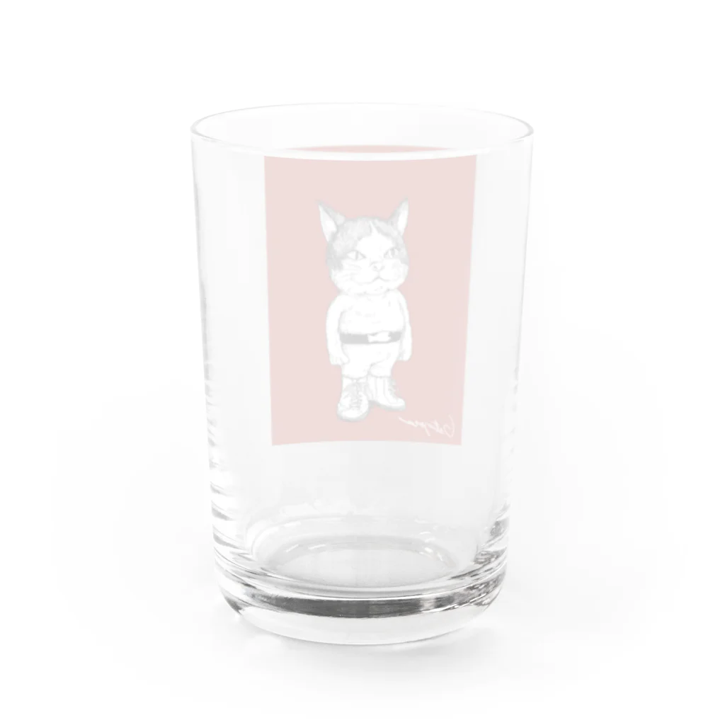 ニャジロウショップSUZURI店のガタゴロウ画伯ニャジロウ　秋色 Water Glass :back