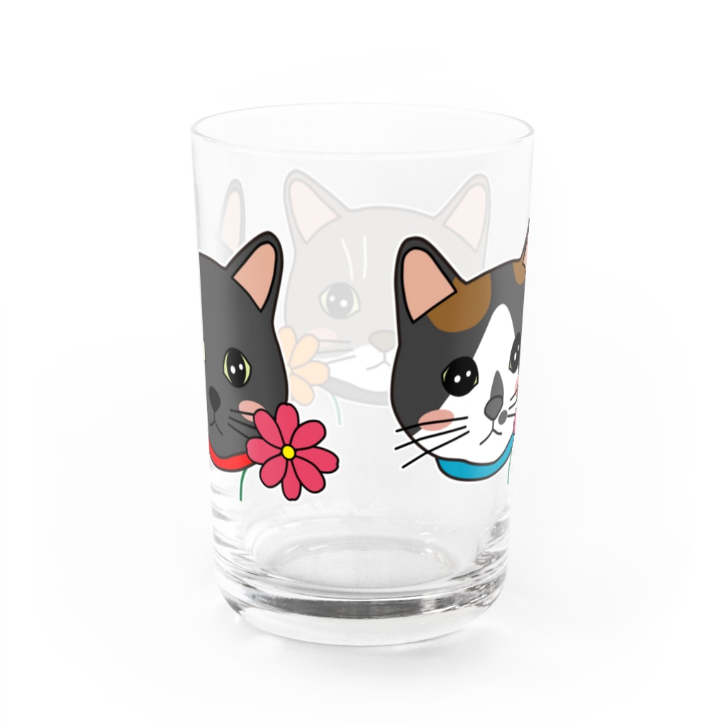 photo-kiokuのコスモスを付けている猫【かりん＆まろん＆じげん】 Water Glass :back