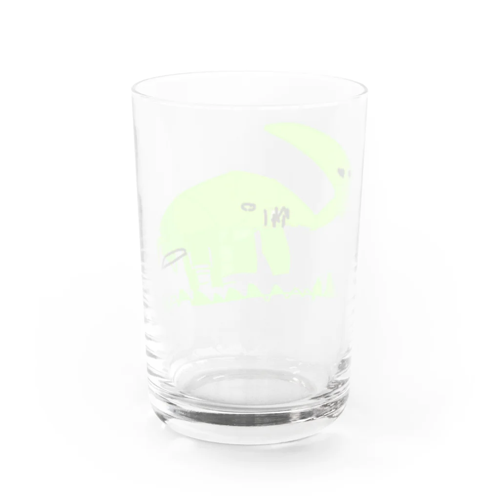 恐竜と宇宙大好き5才のショップのパラサウロロフスがアロサウスをたべた Water Glass :back