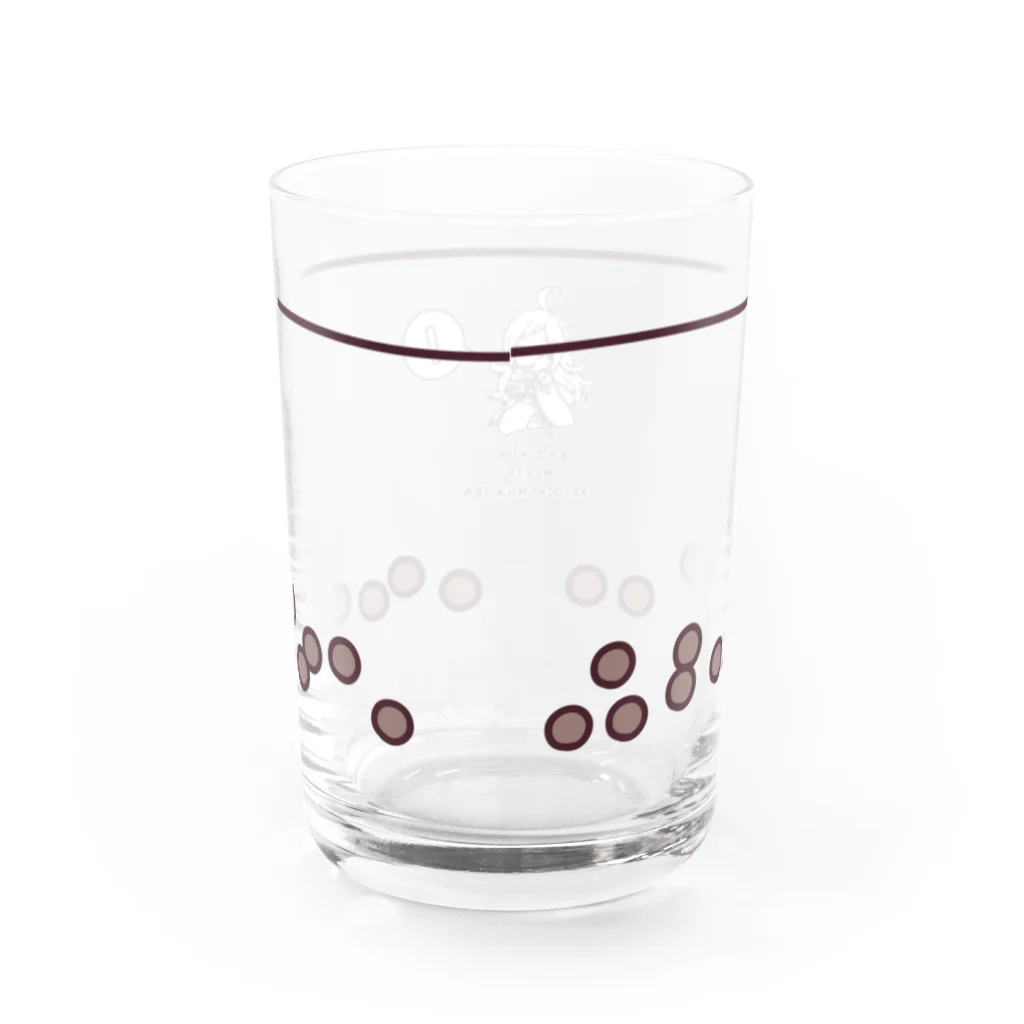 ジフクモンヤ電脳商店　SUZURI店のあほーくんタピオカミルクティー Water Glass :back