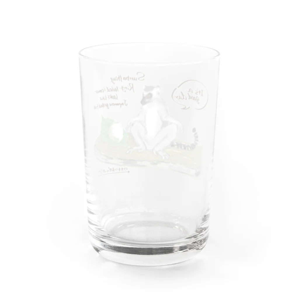 ねこ探知機のワオキツネザルのひらき Water Glass :back