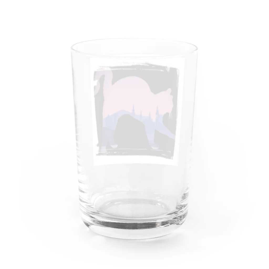 3Nyan's Mom 〜猫グッズ屋さん〜の黒ピンク 伸び猫 Water Glass :back