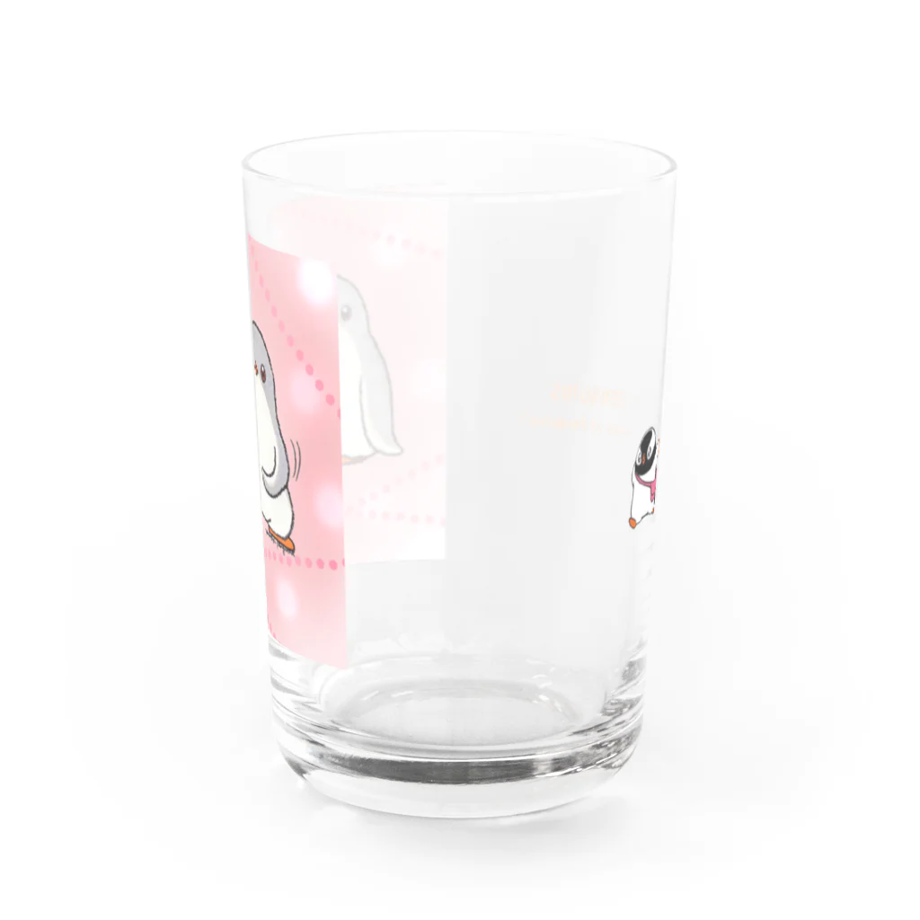 ヤママユ(ヤママユ・ペンギイナ)のふたごのジェンツーペンギン(キラキラロゴつき) Water Glass :back