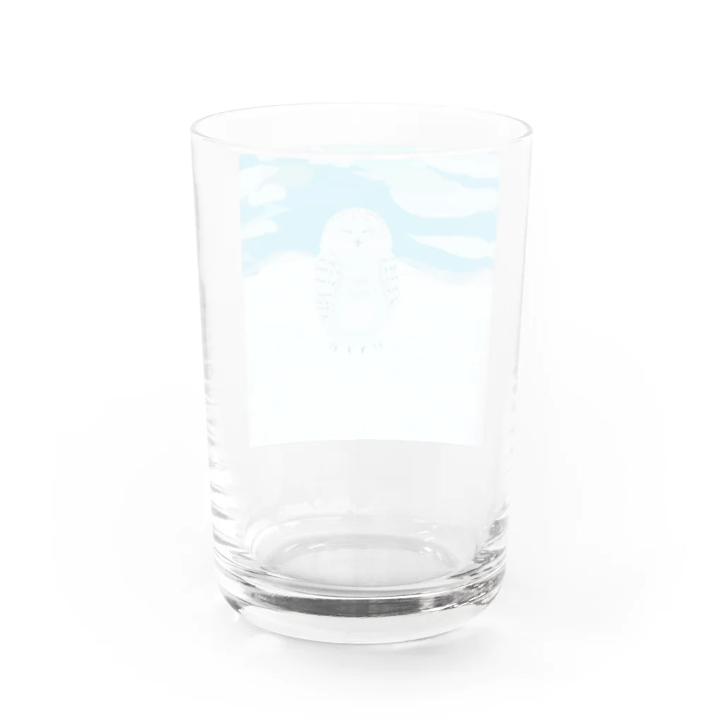 らくがき堂の幸福の白いフクロウ Water Glass :back