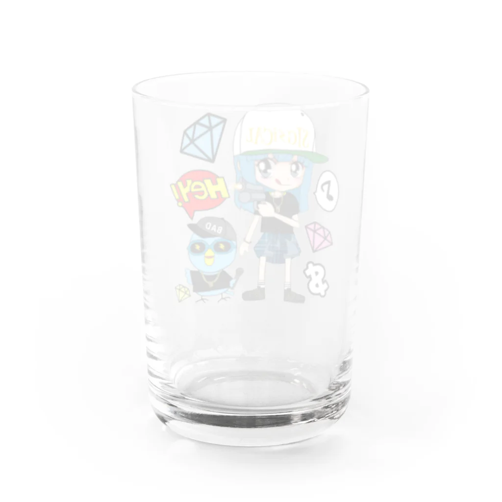 秘密結社(ㆁөㆁ)青い鳥のギャングスタ小鳥遊エリ＆唯我HIPHOP丸シリーズ Water Glass :back