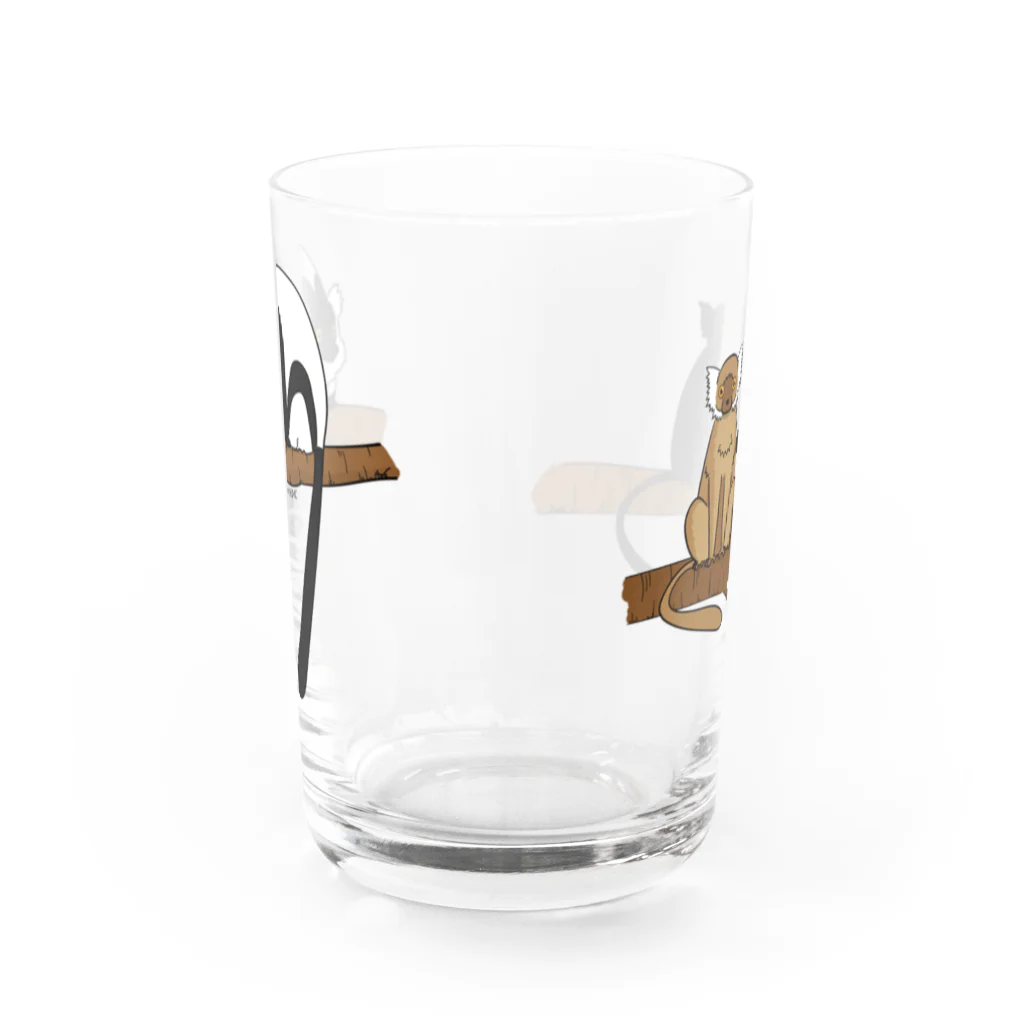 日本モンキーセンターのクロキツネザルとシロクロエリマキキツネザル Water Glass :back