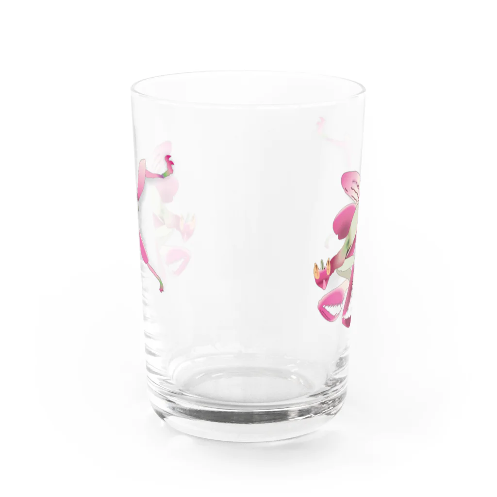 Drecome_Designのいたずらデザイン(ちょっとハナカマキリついてますよ) Water Glass :back