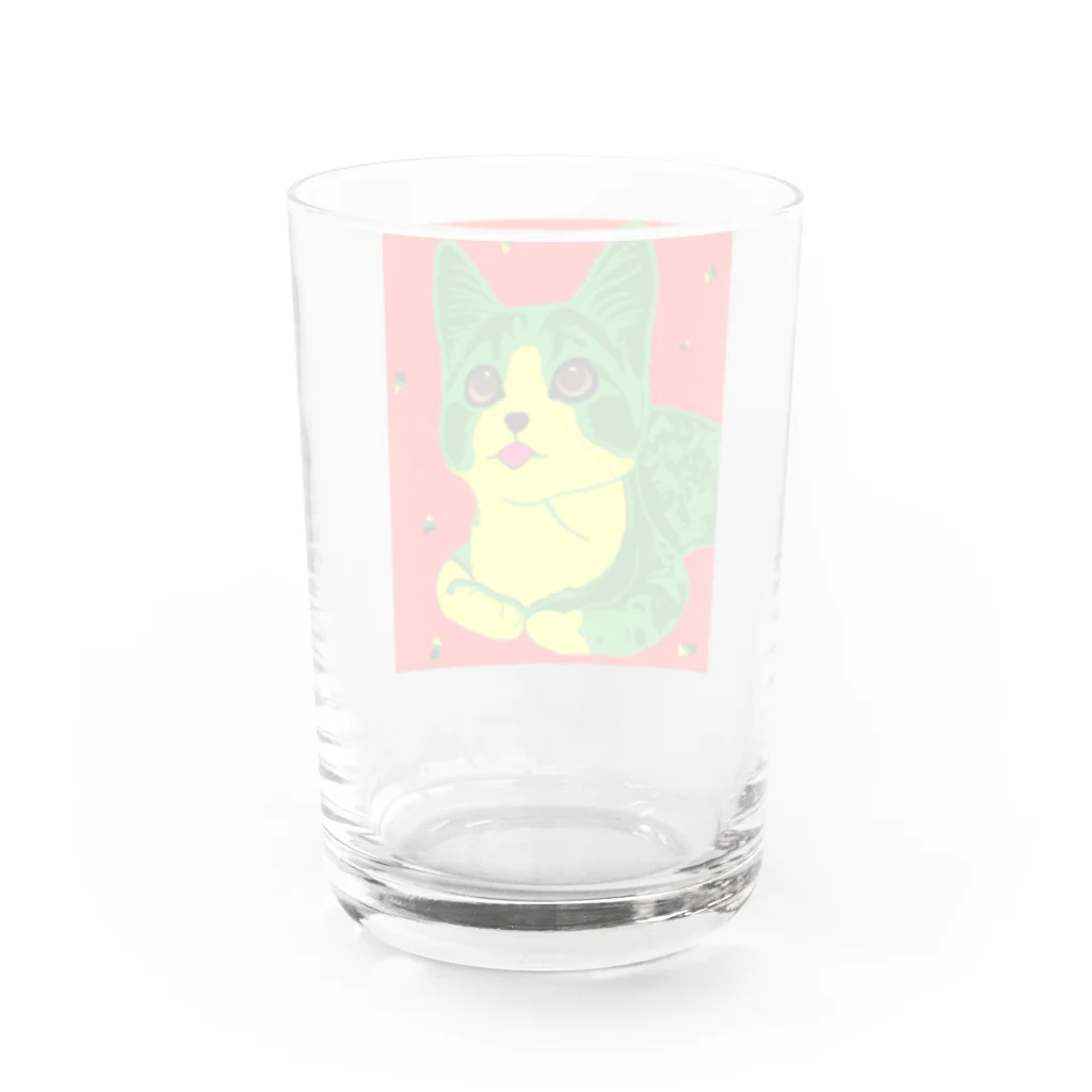 tourbillonの緑と黄色の赤い猫 Water Glass :back