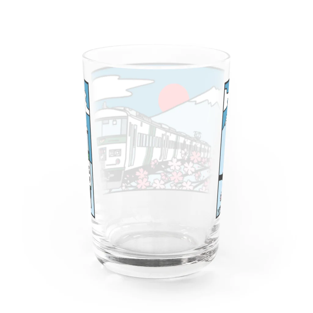 やすこーん（YASCORN）鉄道の鉄道：「踊り子」18５系と富士山、桜　イラスト Water Glass :back